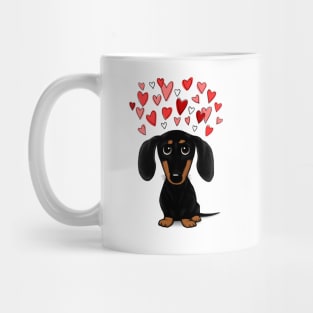 Cute Wiener Dog | Black and Tan Dachshund with Valentine Hearts Mug